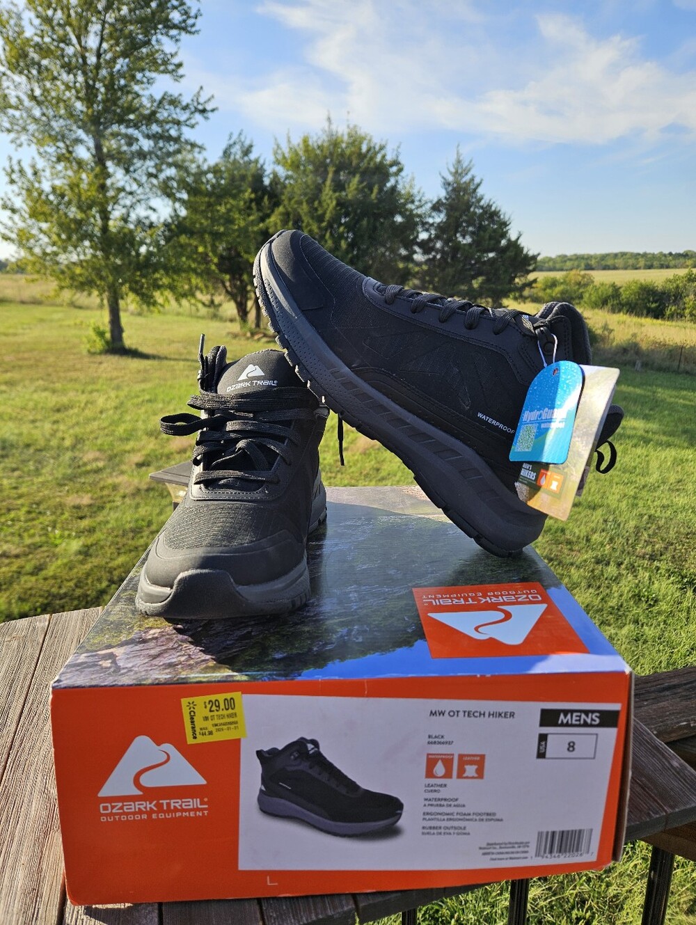 Ozark Trail Tech Hiker Mens Size 8 Black Leather Waterproof Hiking Boots NIB